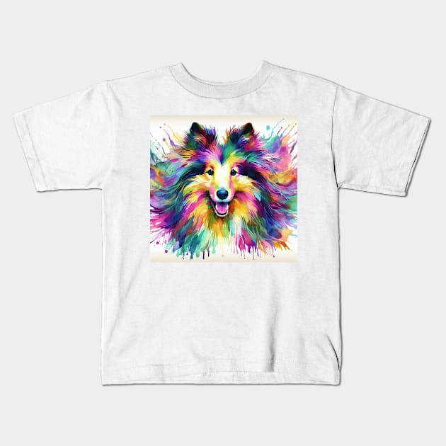 Abstract painting of a Sheltie Dog Kids T-Shirt by WelshDesigns